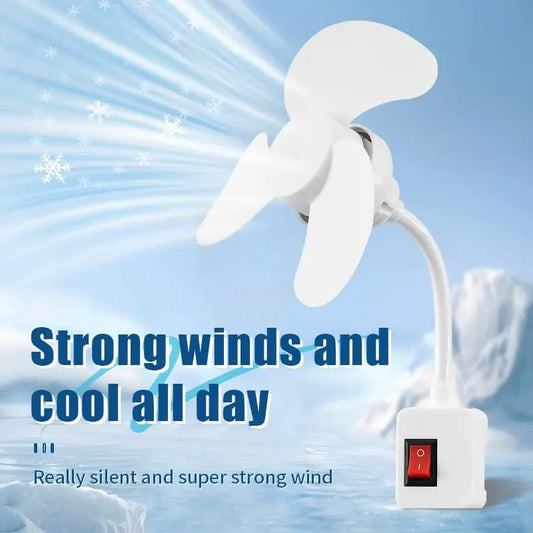 Socket Fan Kit with Plug Adapter – Mini Quiet Electric Fan with Flexible Gooseneck Plug and Light Bulb Base