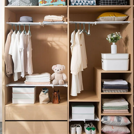 Expandable Closet Tension Shelf Storage Rack for Wardrobe, Kitchen, Bathroom