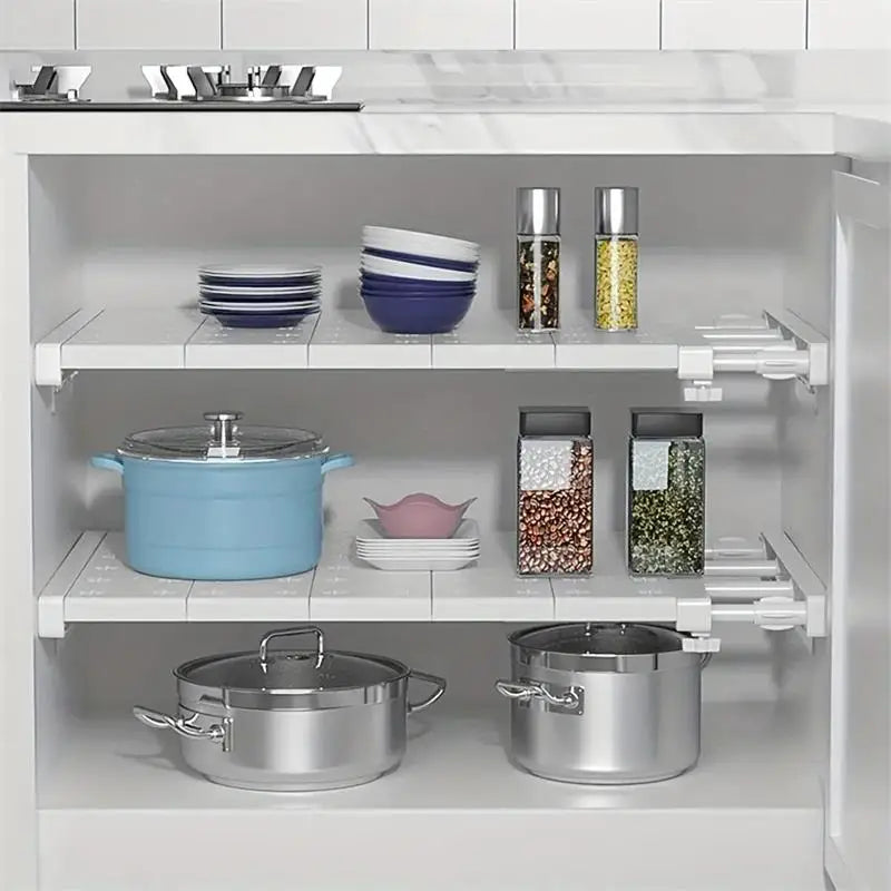 Expandable Closet Tension Shelf Storage Rack for Wardrobe, Kitchen, Bathroom